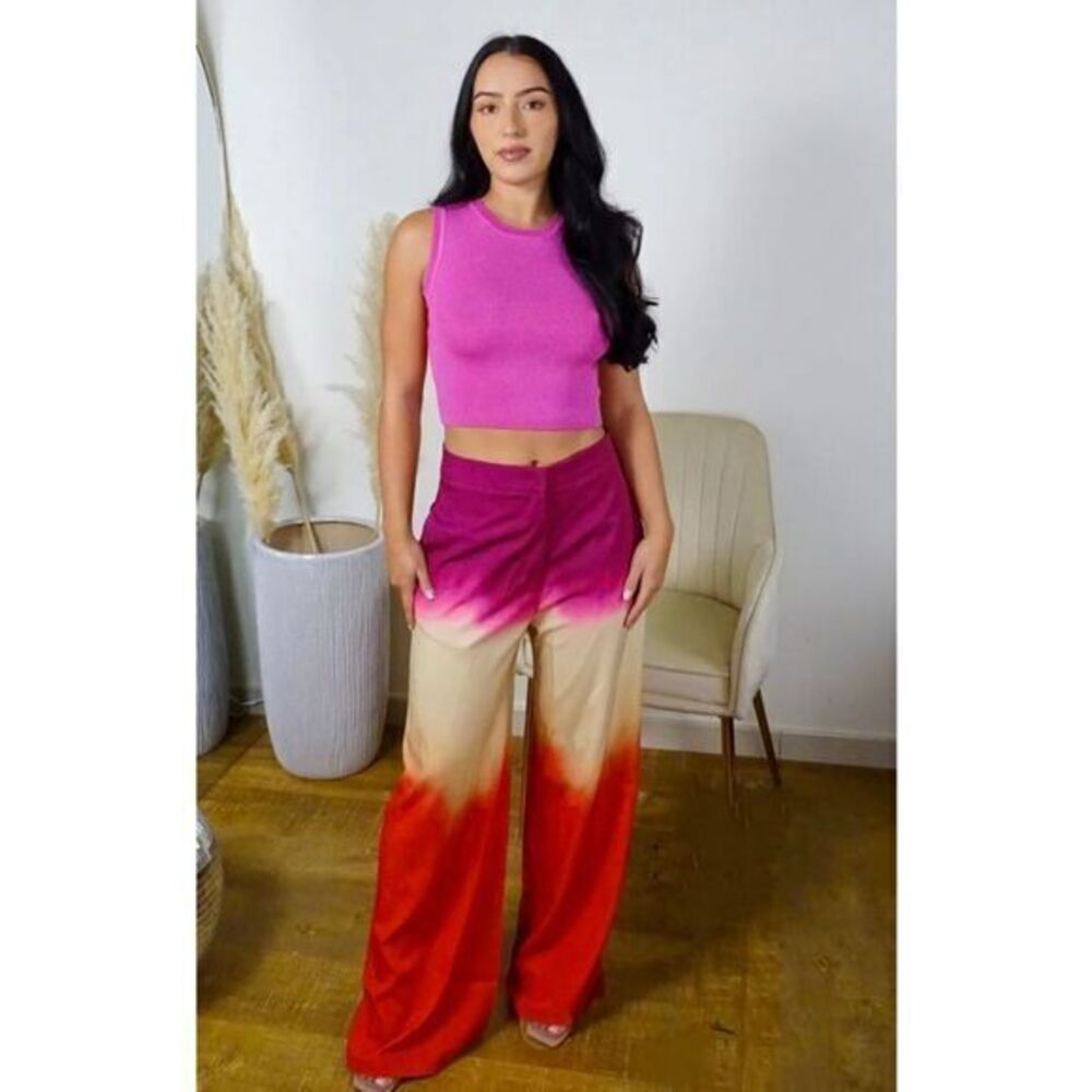 Micas Vibrant Ombre Wide Leg Tie‎ Dye Wide Leg Satin Trousers Size M - Picture 4 of 10